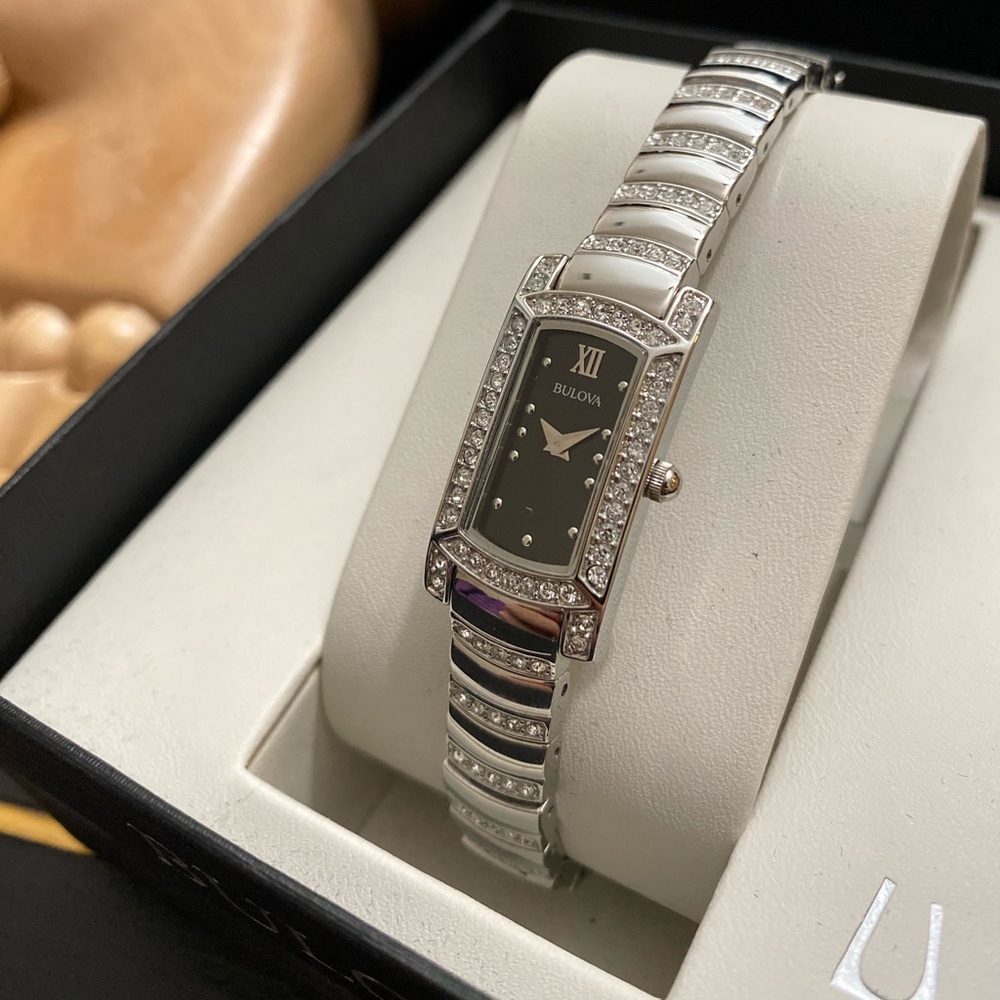 BULOVA Crystal Watch with Rectangle Black Dial